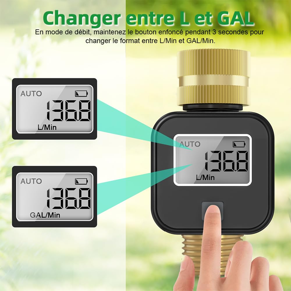 GIEX Débitmètre d’eau en laiton – Mesure précise du débit en temps réel – Convient aux tuyaux d’arrosage, aux systèmes d’irrigation, aux camping-cars et aux pulvérisateurs de jardin