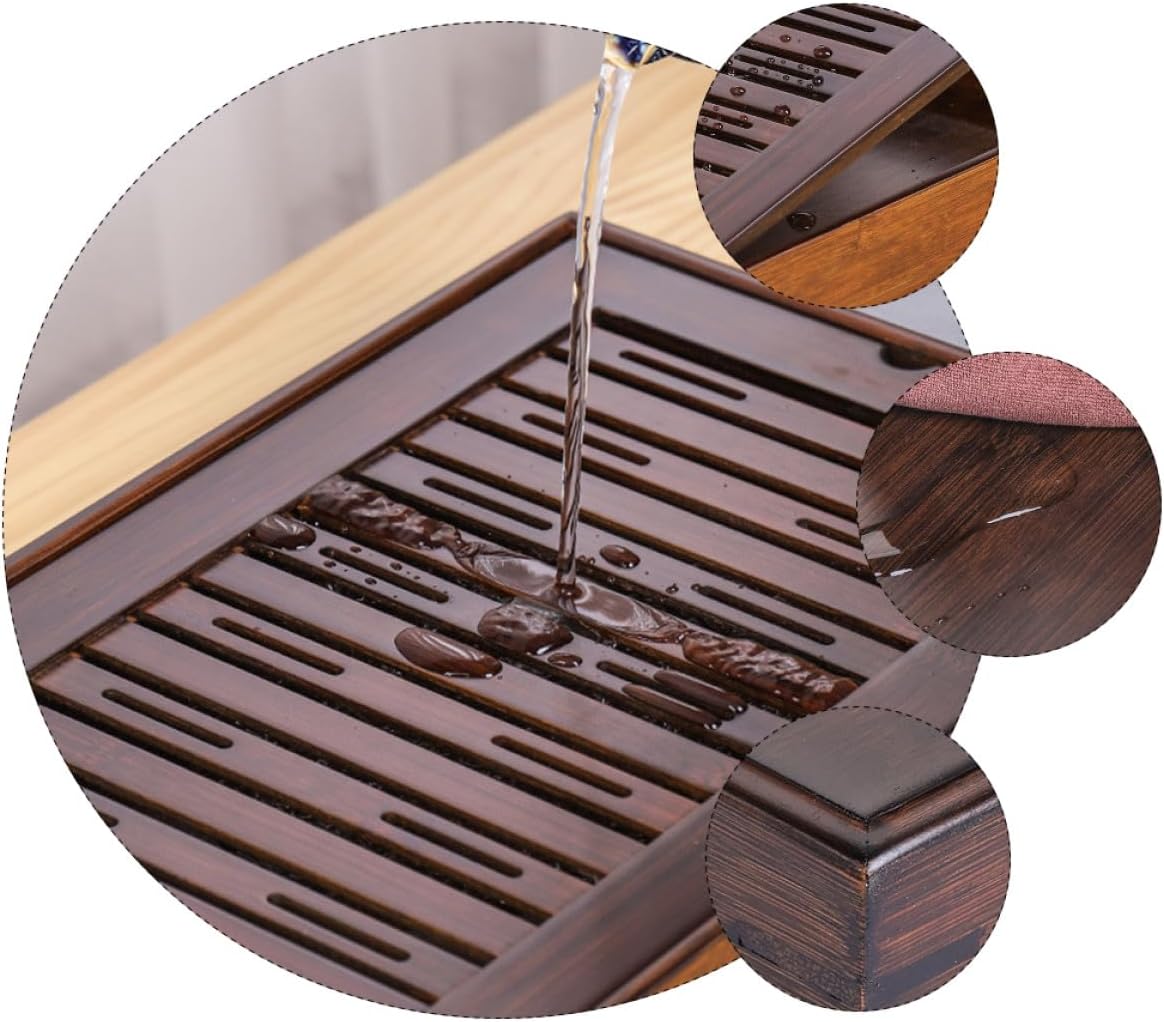 Rectangular Tea Tray Water Storage Type Wooden Gongfu Tea Set Tray Large Walnut Color for Kitchen and Dining