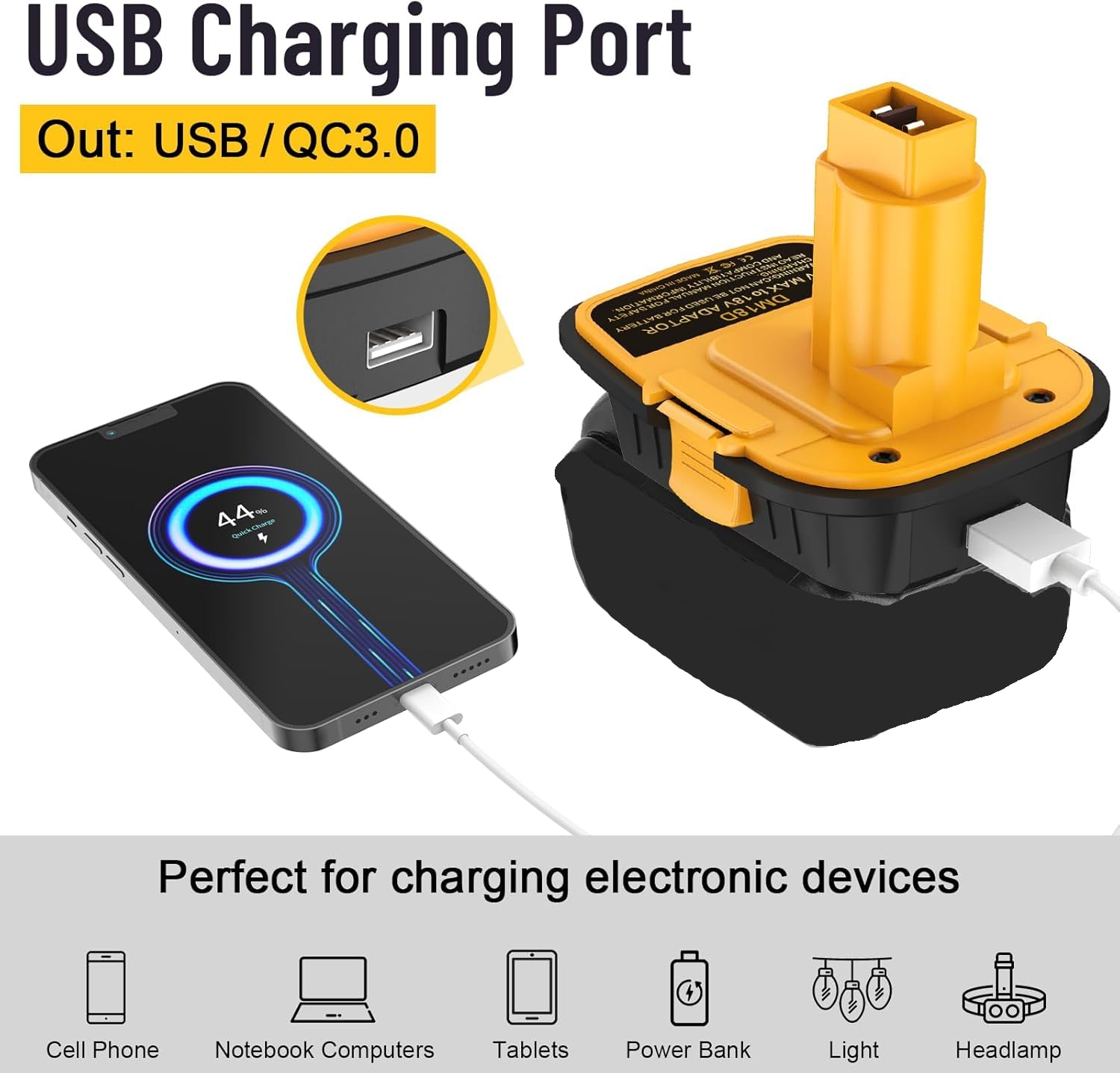 1 paquete de adaptador de batería DM18D con puerto USB para herramientas Dewalt de 18 V, convierte Dewalt de 20 V Li-ion o Milwaukee M18 18 V batería de iones de litio a Dewalt 18 V adaptador de