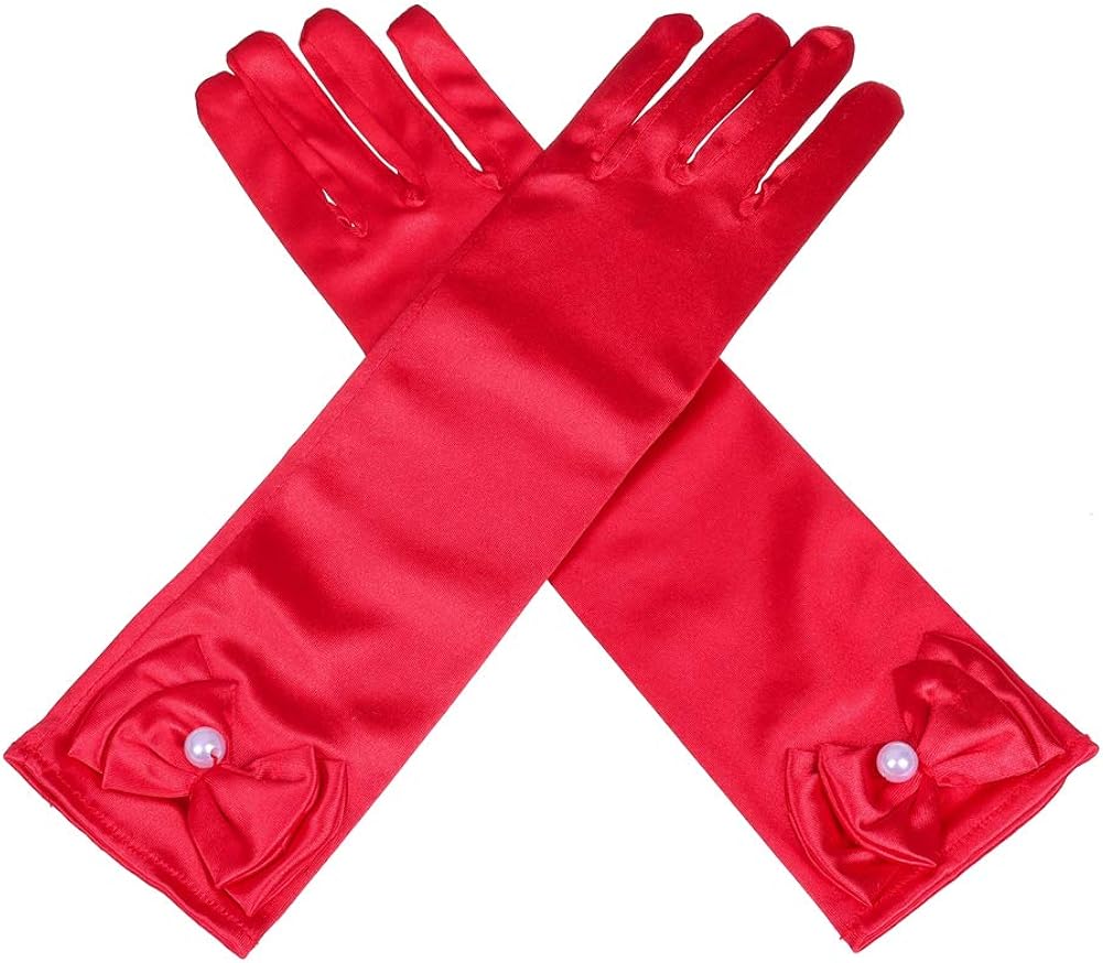 Lusiyu Girl Solid Color Long Elbow Length Formal Pageant Glove (Red) : Clothing, Shoes & Jewelry