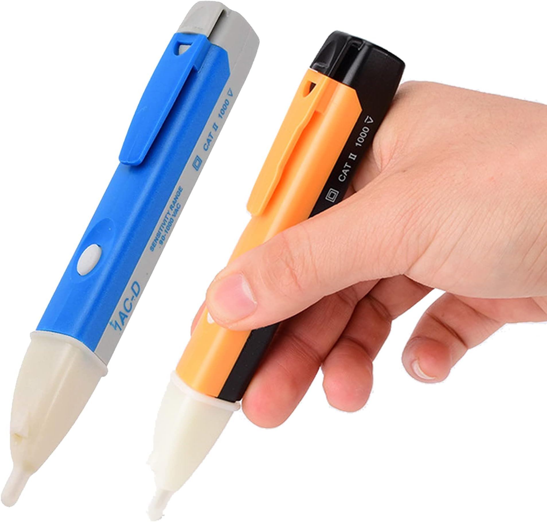 2 Pcs Voltage Tester Pen, Non-Contact Voltage Detector, Pocket Size Volt Pen, 90v-1000v AC Testers Altert Pen with LED Torch and Alarm Mode, Non Contact Power Cable Testing Voltstick