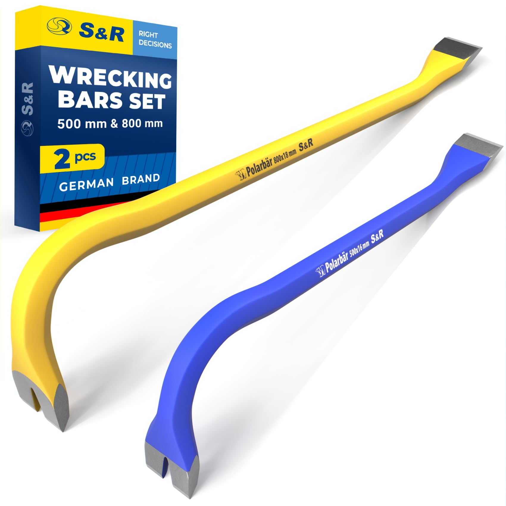 S&R Professional Crowbar Set - 2-Piece Heavy-Duty Demolition Tool