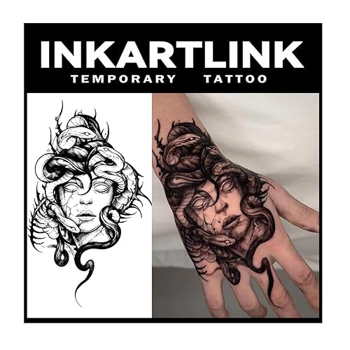 Miniatura 8 de INKARTLINK Tattoo Tech, 2 hojas de tatuaje semipermanente mediano, tatuajes temporales de diseño artístico para adultos, dura 1-2 semanas, Laurel -