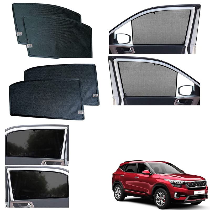 Image of WolkomHome car Fix Curtain Window Shades Half Curtains Sunshade for Seltos 2023 (Set of 4)