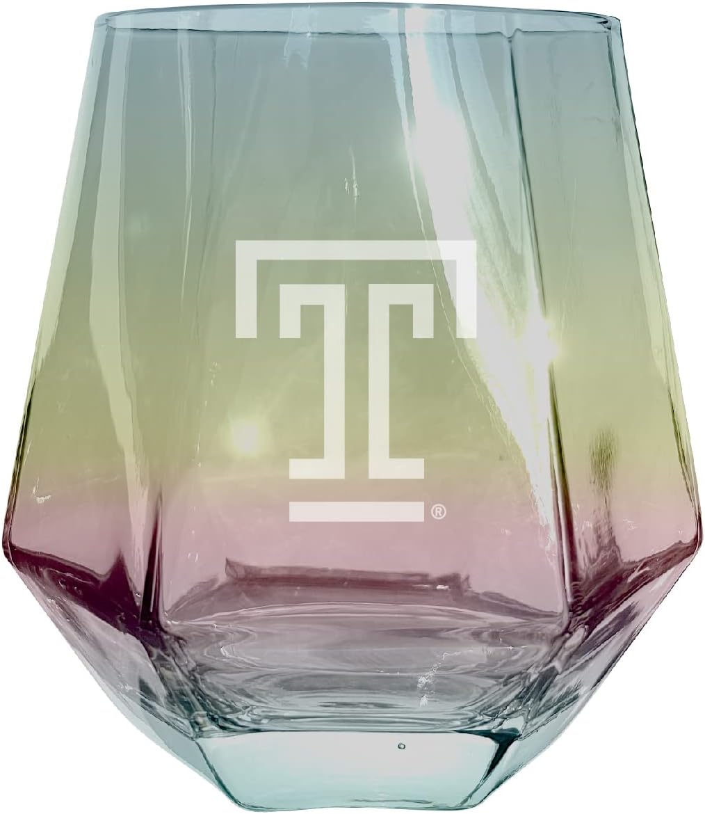 R and R Imports Temple University Etched Diamond Cut Stemless 10 Ounce Wine Glass Grey 2-Pack Officially Licensed Collegiate Product