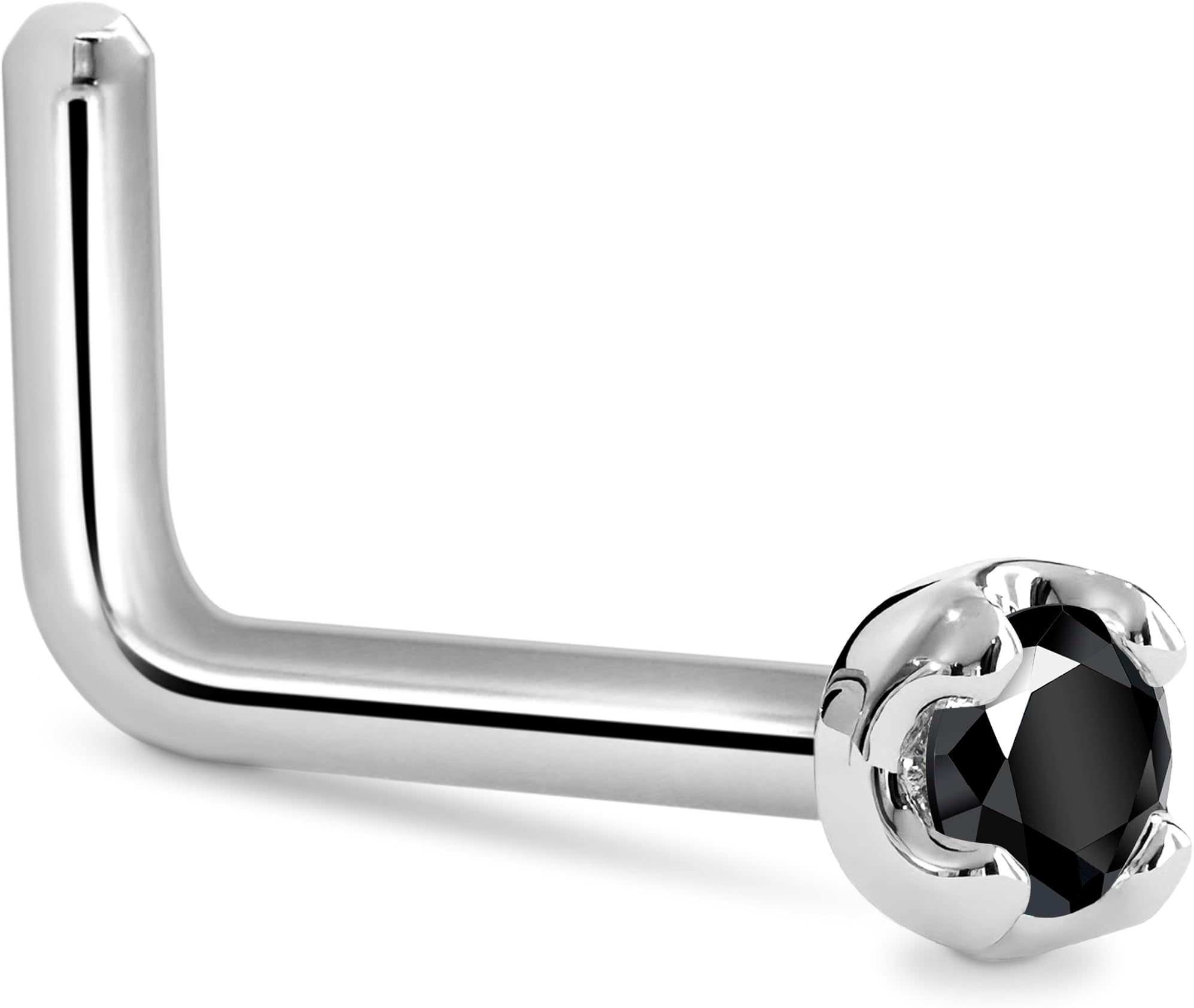 14k White Gold Black Diamond Nose Ring - 20 Gauge 18 Gauge Nose Stud with 1.5mm (0.015 cttw) Genuine Black Diamond - 6mm Post - Handmade Hypoallergenic Piercing Jewelry