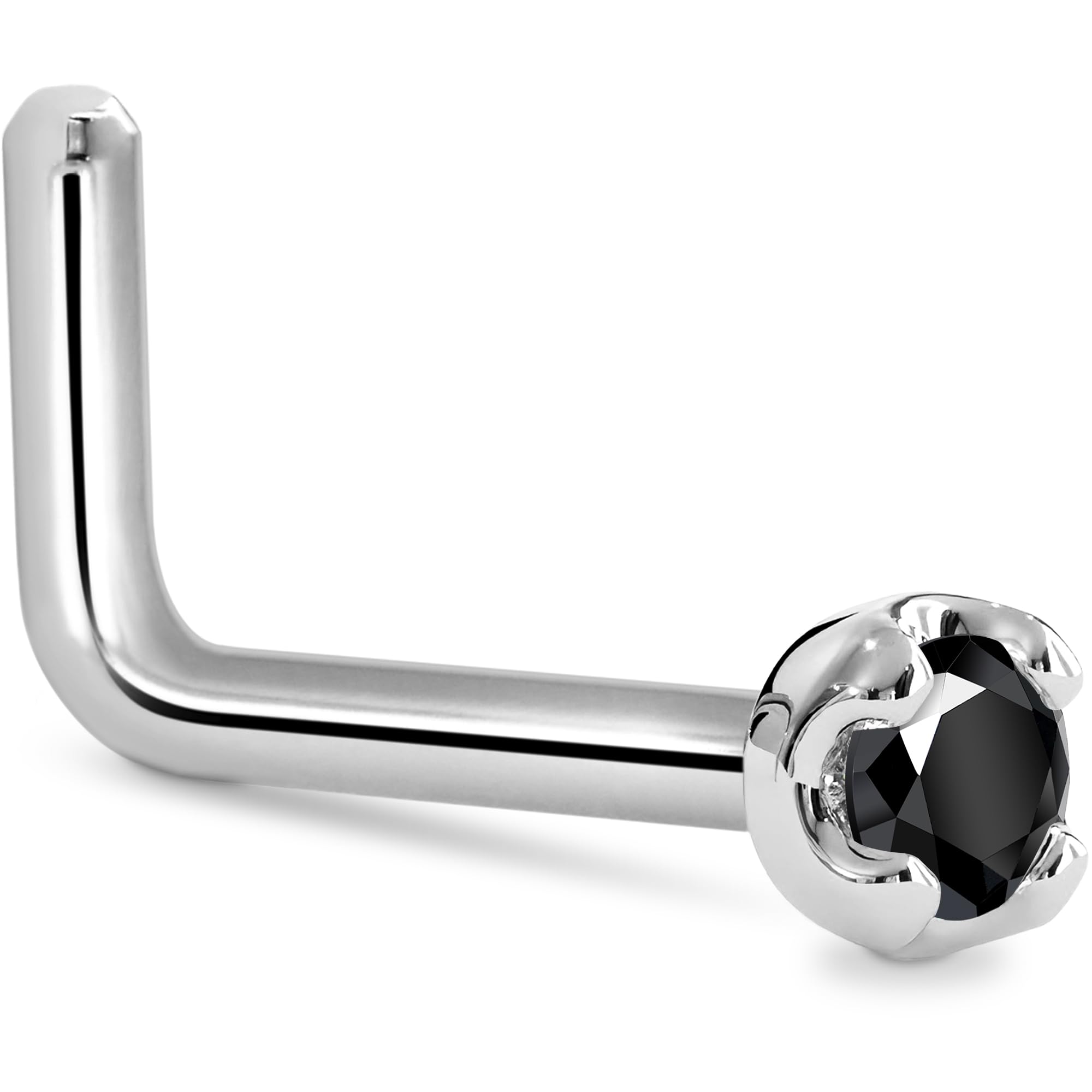 14k White Gold Black Diamond Nose Ring - 20 Gauge 18 Gauge Nose Stud with 1.5mm (0.015 cttw) Genuine Black Diamond - 6mm Post - Handmade Hypoallergenic Piercing Jewelry