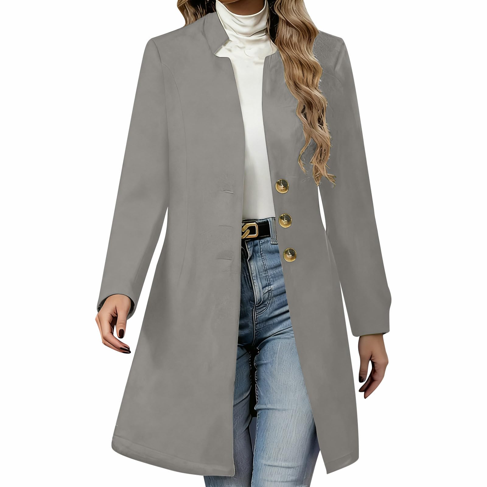 Trench Coat Women Trendy Single Breasted Stand Collar Peacoat Winter Long Wool Coats Mid Length Overcoat