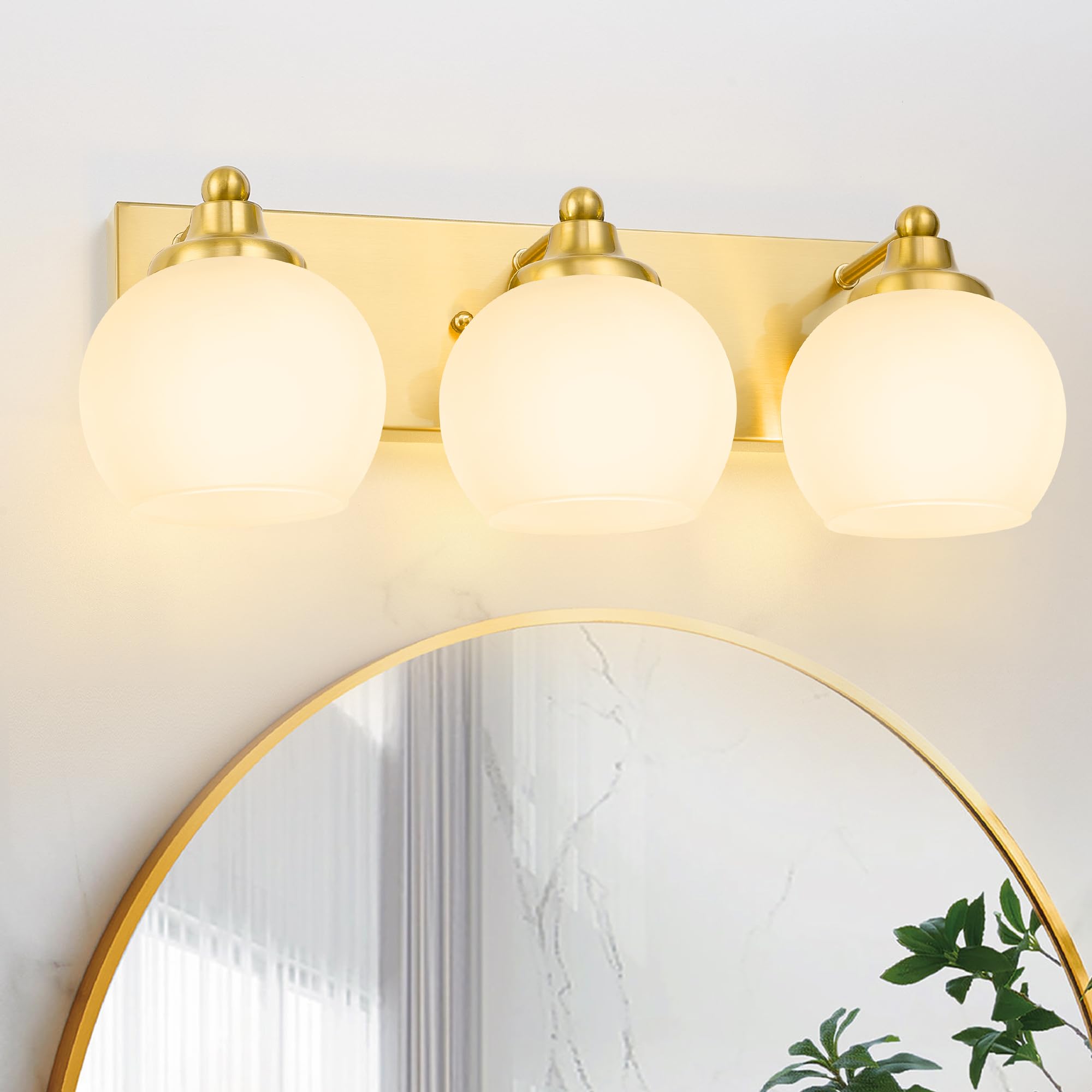 Dothan Home Gold Bathroom Light Fixtures, Vanity Light Over Mirror, Brushed Gold Vanity Lamp with Frosted Globe Glass (Brushed Brass & Frosted Glass)