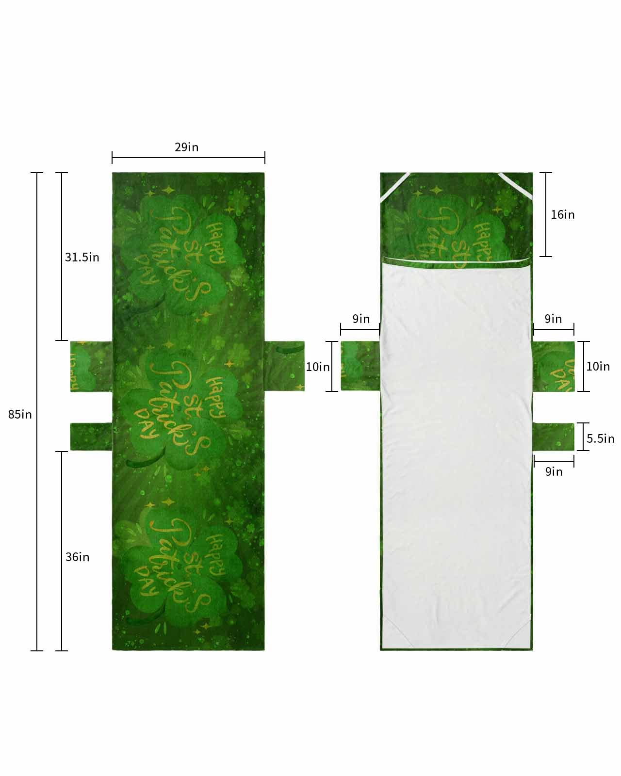 Green St. Patrick's Day Beach Lounge Chair Towel Cover, Soft Chaise Lounge Towel with Side Pockets Patio Pool Chairs Cover for Beach/Pool Sunbathing 29x85 Green Yellow Lucky Clovers