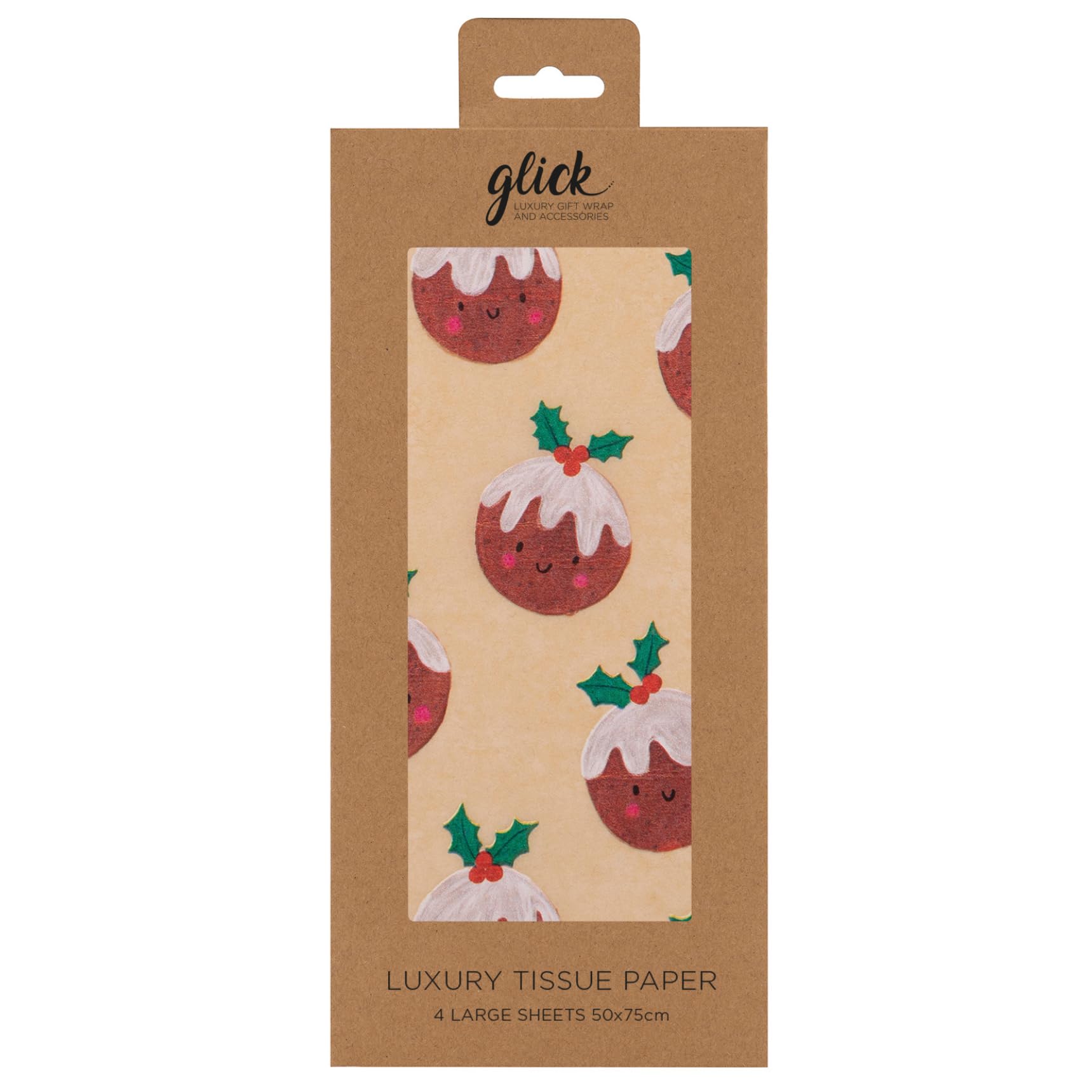 Glick Four Sheets Tissue Paper, Jolly Puds Christmas Tissue Paper, for Wrapping and Arts and Crafts, Multi-Colour, Pudding