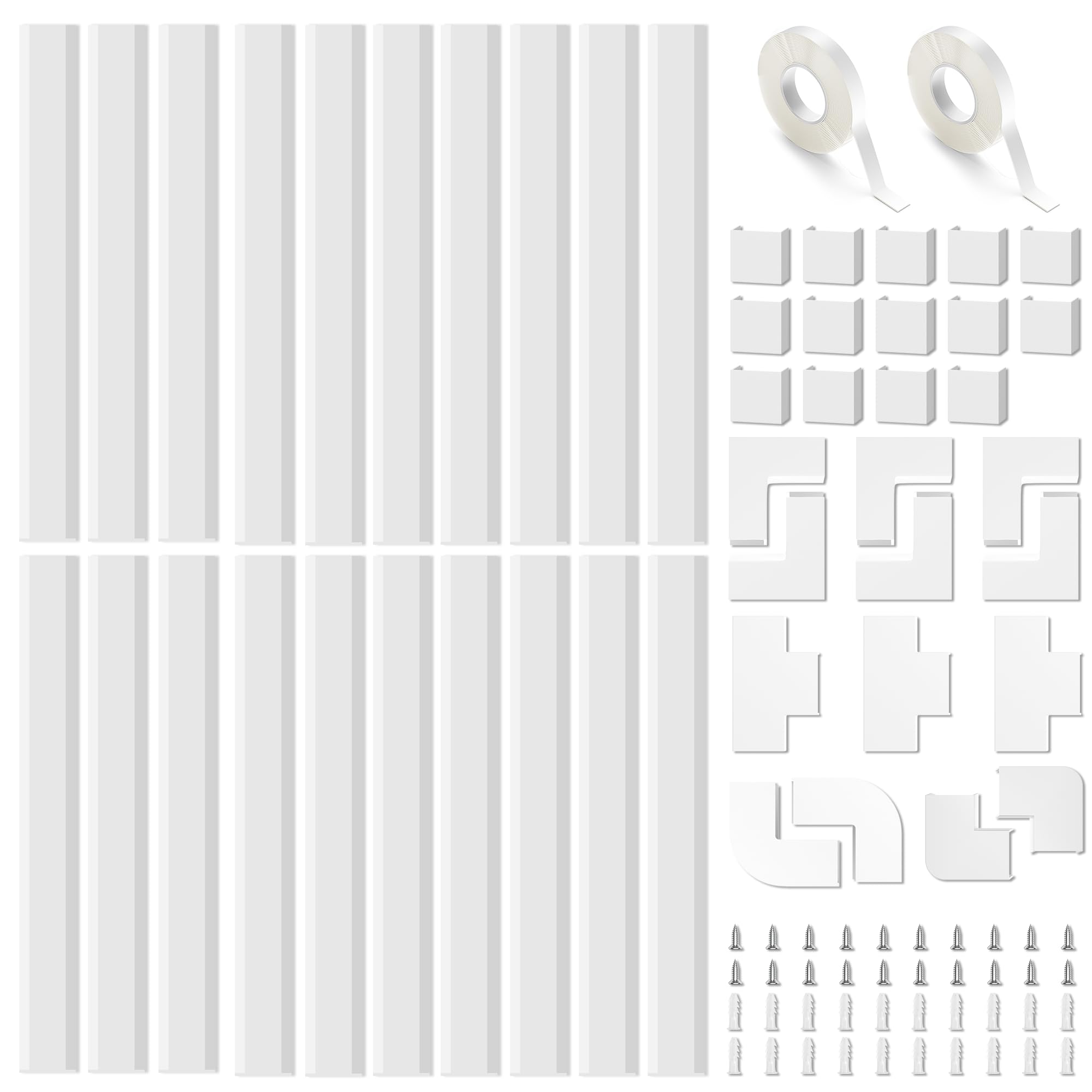 MUDEELA Kit de goulottes de câbles - Correcteur de câbles de 8 m - Chemin de câbles pour la maison et le bureau - 20 x L 400 mm, l 30 mm x H 17 mm, blanc