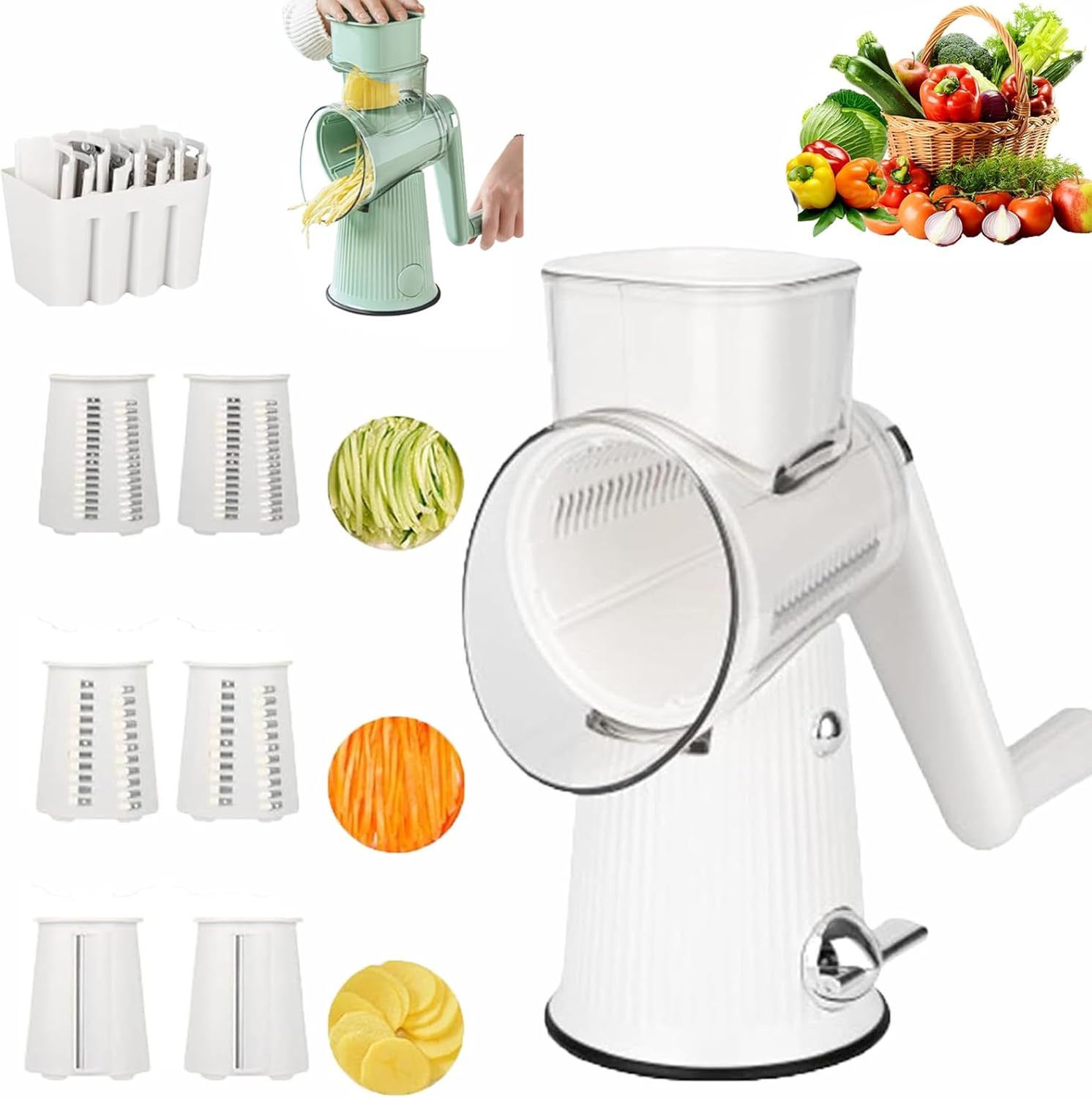 5 in 1 Round Slicer, 5 in 1 Rotary Cheese Grater Vegetable Slicer, 5 in 1 Food Chopper, Multifunctional Vegetable Cutter & Slicer, Cheese Shredder