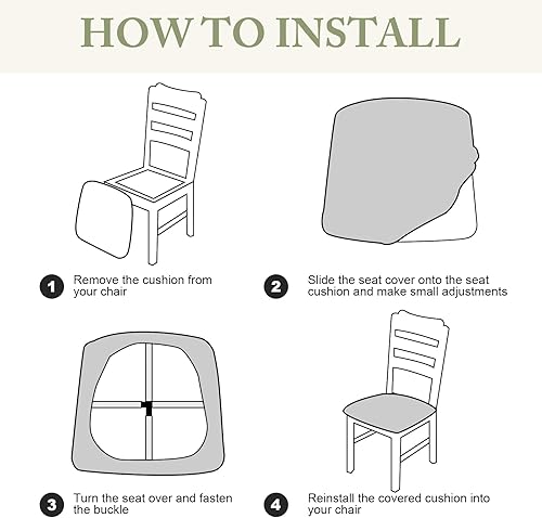 Miniatura 6 de Juego de 6 fundas impermeables para asiento de silla de comedor, elásticas, extraíbles y lavables, fundas de asiento para silla de comedor para el