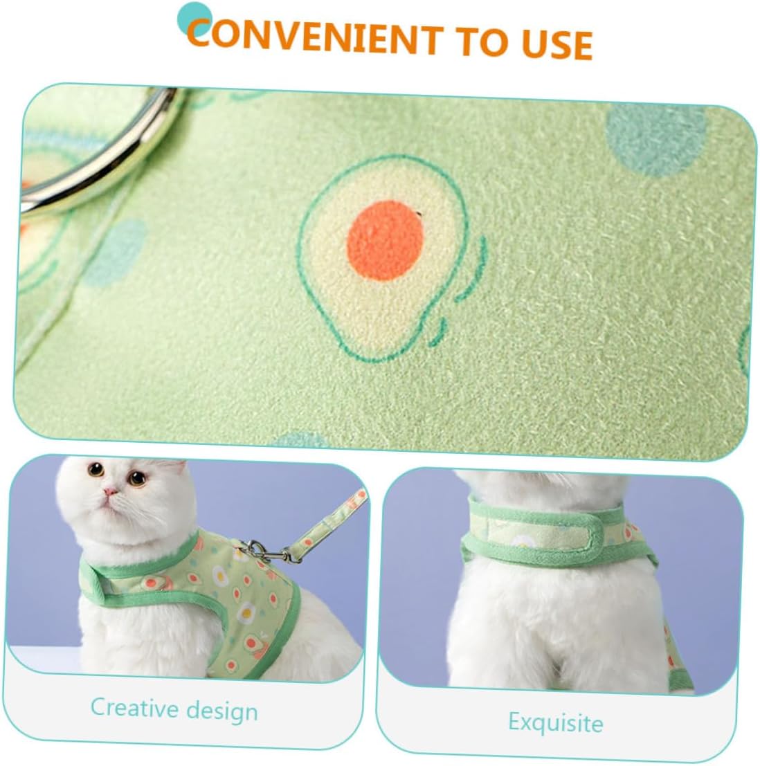 Hemobllo Cat Harness and Leash Set, Avocado Pattern Mesh Vest, Breathable Adjustable Green Harness for Cats 6-9 Lbs, Comfortable Pet Walking Strap for Kitten Outdoor Use
