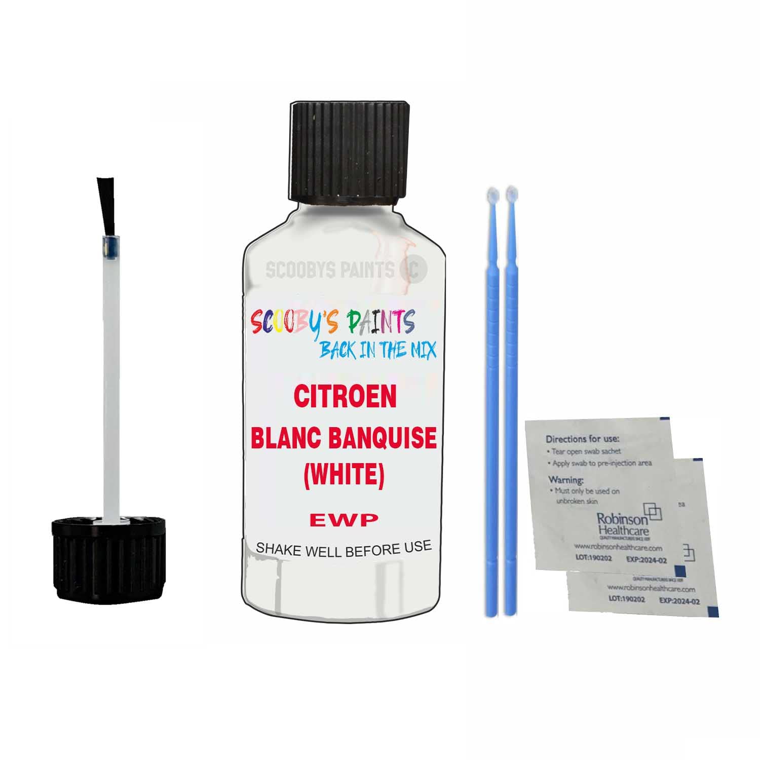 Scoobys Paints Back In The Mix Blanc Banquise (White) Touch Up Paint For Citroen C3 Ewp 1993-2021 30Ml Bottle Brush Scratch Stone Chip Repair Pen