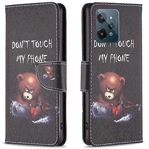 Vepbk für Realme C31 4G Hülle, Handyhülle mit Muster Bunt Motiv Kartenfach Klapphülle Flip Case Tasche Leder Magnet Klappbar Handytasche Cover Schutzhülle für Realme C31 4G,Schwarz Cover