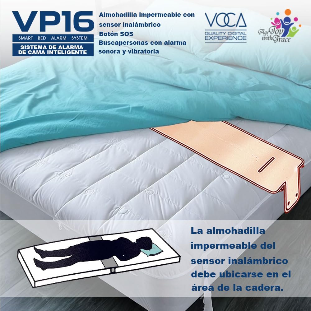 Sistema de alarma de cama inteligente VOCA Early Alert para adultos mayores: sensor inalámbrico y buscapersonas, alarmas de cama de prealerta, prevención de caídas, demencia