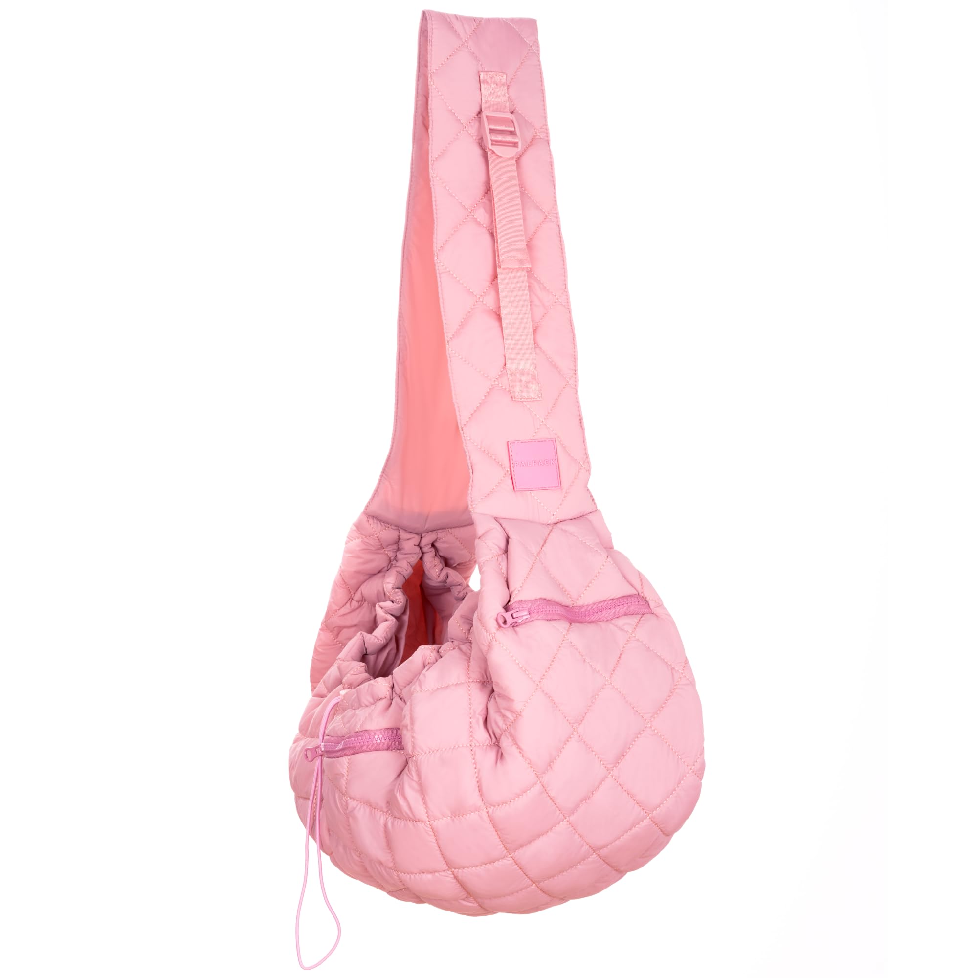 Dog and Cat Sling Carrier for Small Medium Puppy & Kitten Carrying, Wearable Crossbody Purse Bag with Adjustable Size and Shoulder Strap, Safety Clip, Two Zip Pockets (Pastel Pink)