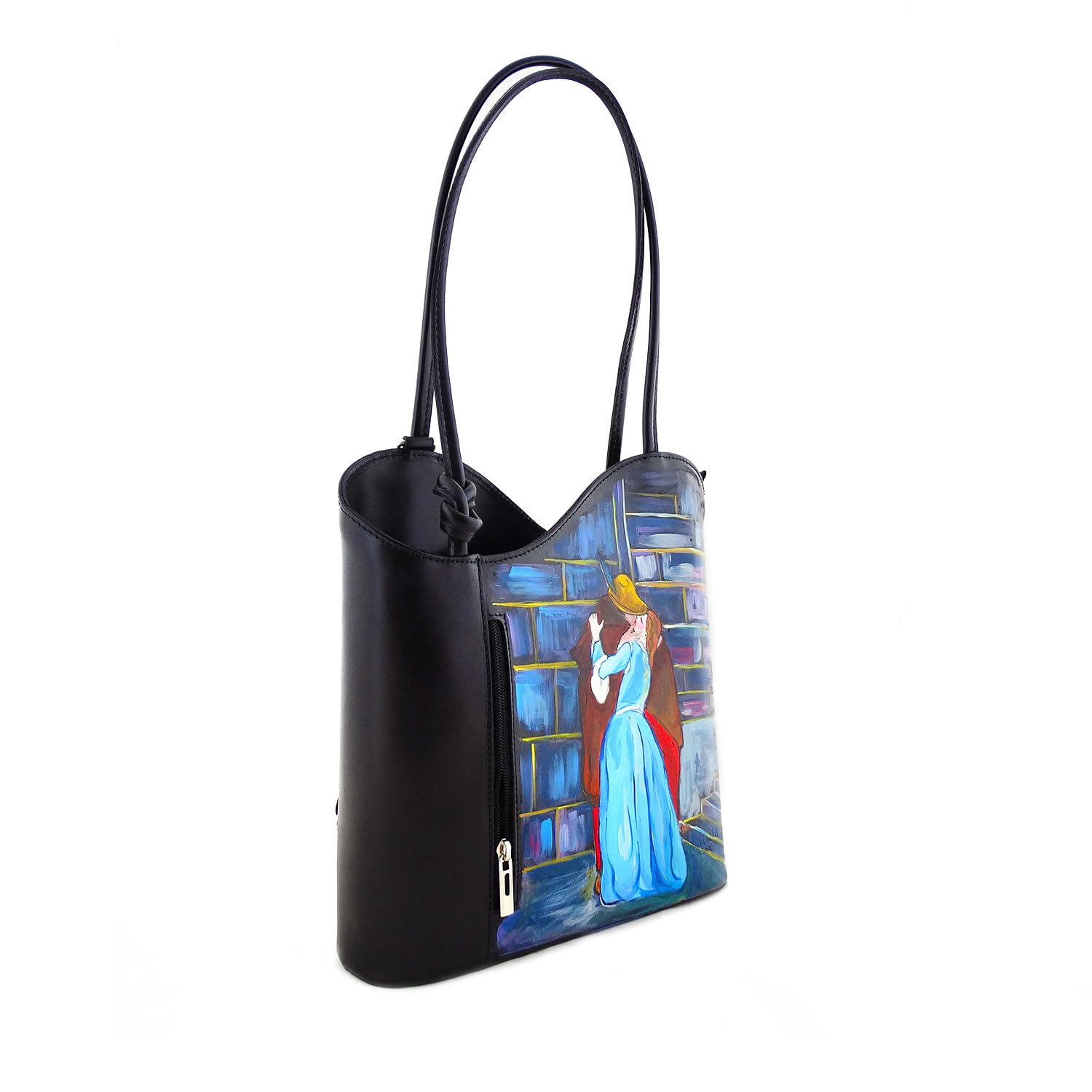 Arte Lisanti Borsa in Pelle Dipinta a Mano – IL BACIO DI HAYEZ – a Mano, a Tracolla, Pochette Donna, Idea Regalo, Artigianato Italiano, Made In Italy, Vera Pelle, Tote Bag, Elegante Di Alta Qualità