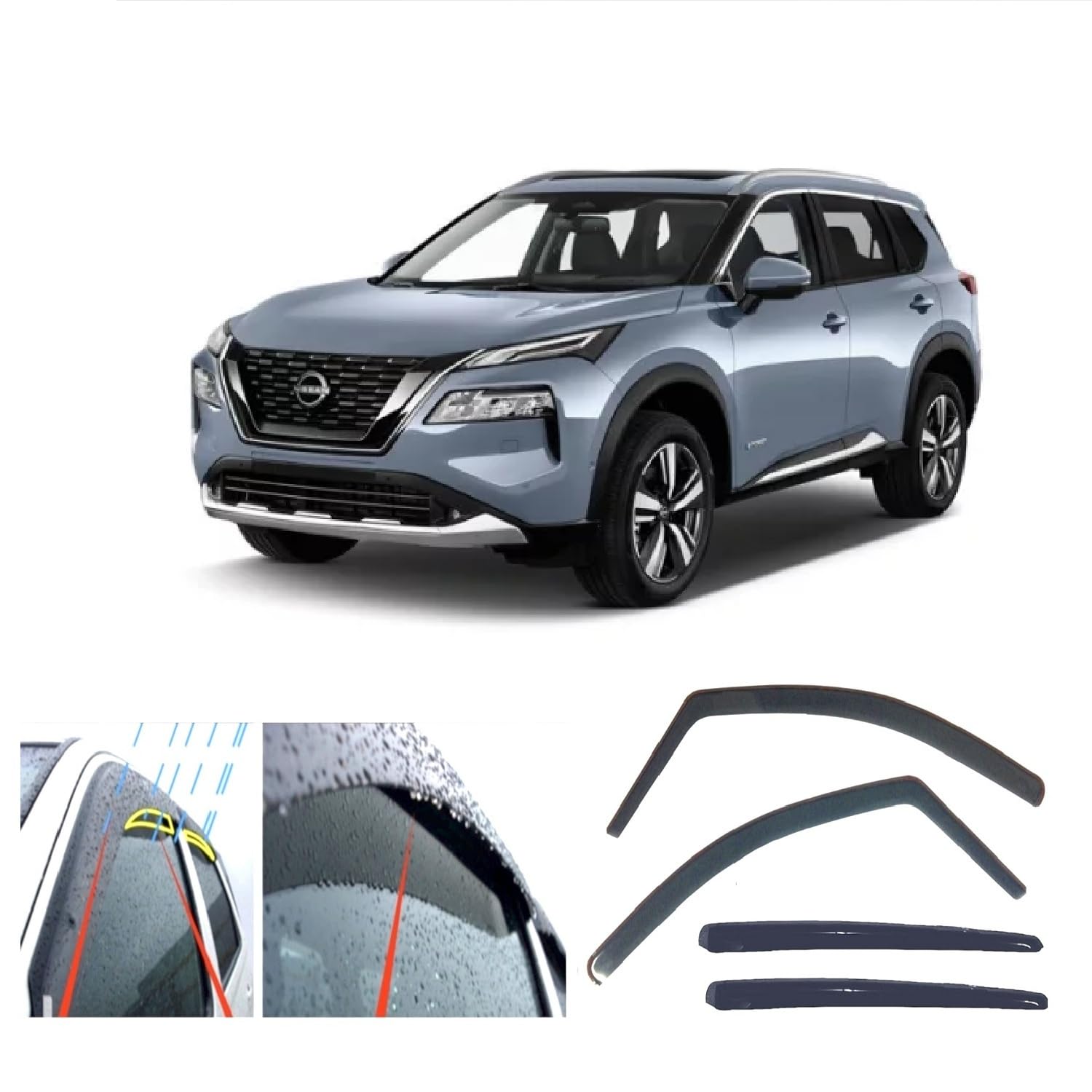 4x Rain Guards Wind Deflectors compatible with Nissan X-TRAIL (T33) 2021 2022 2023 2024 2025 2026