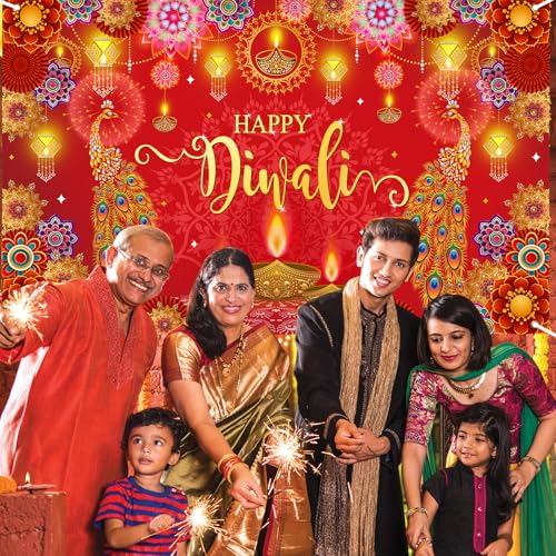 Avezano Happy Diwali Banner Red Diwali Backdrop for Indian 6x3.6ft - image 5