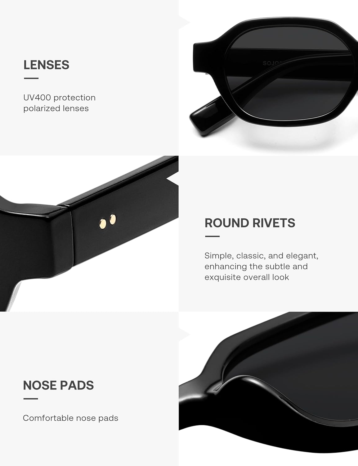 SOJOS Retro Polarized Hexagon Sunglasses for Women Men, UV400 Trendy Rectangle 70s 80s 90s Shades SJ2389 - Image 4