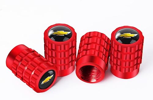 Tapones de metal para válvula de neumático de automóvil, compatible con Chevy Silverado Colorado Malibu Equinox, 4 unidades (rojo)