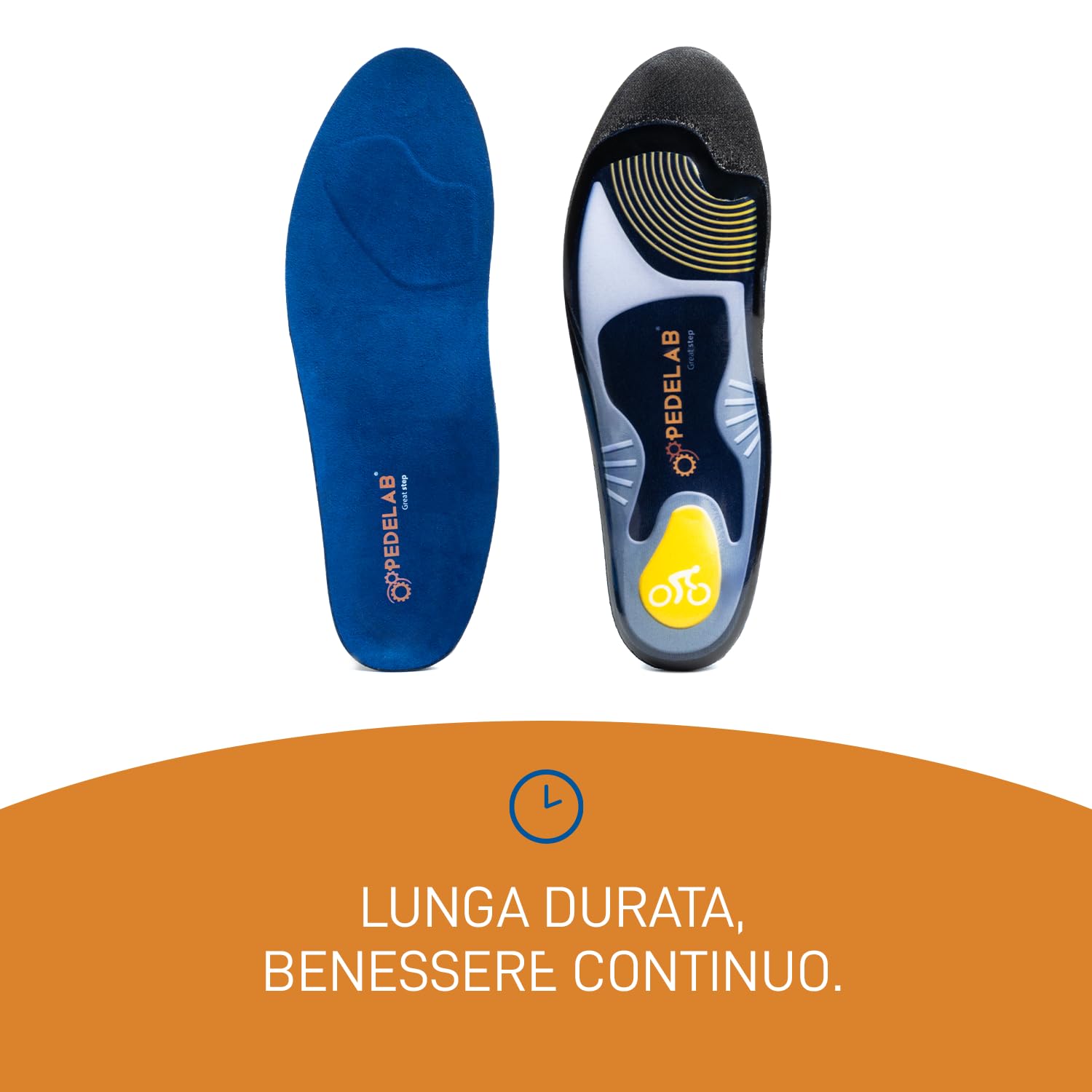 Pedelab Sport Bike | Plantari Ortopedici Sportivi per Ciclisti, Misure L 41-42 | Solette Scarpe Ciclismo Strada e MTB | Supporto Piede e Ginocchio, Comfort e Efficienza | Per Piede Piatto, Valgo