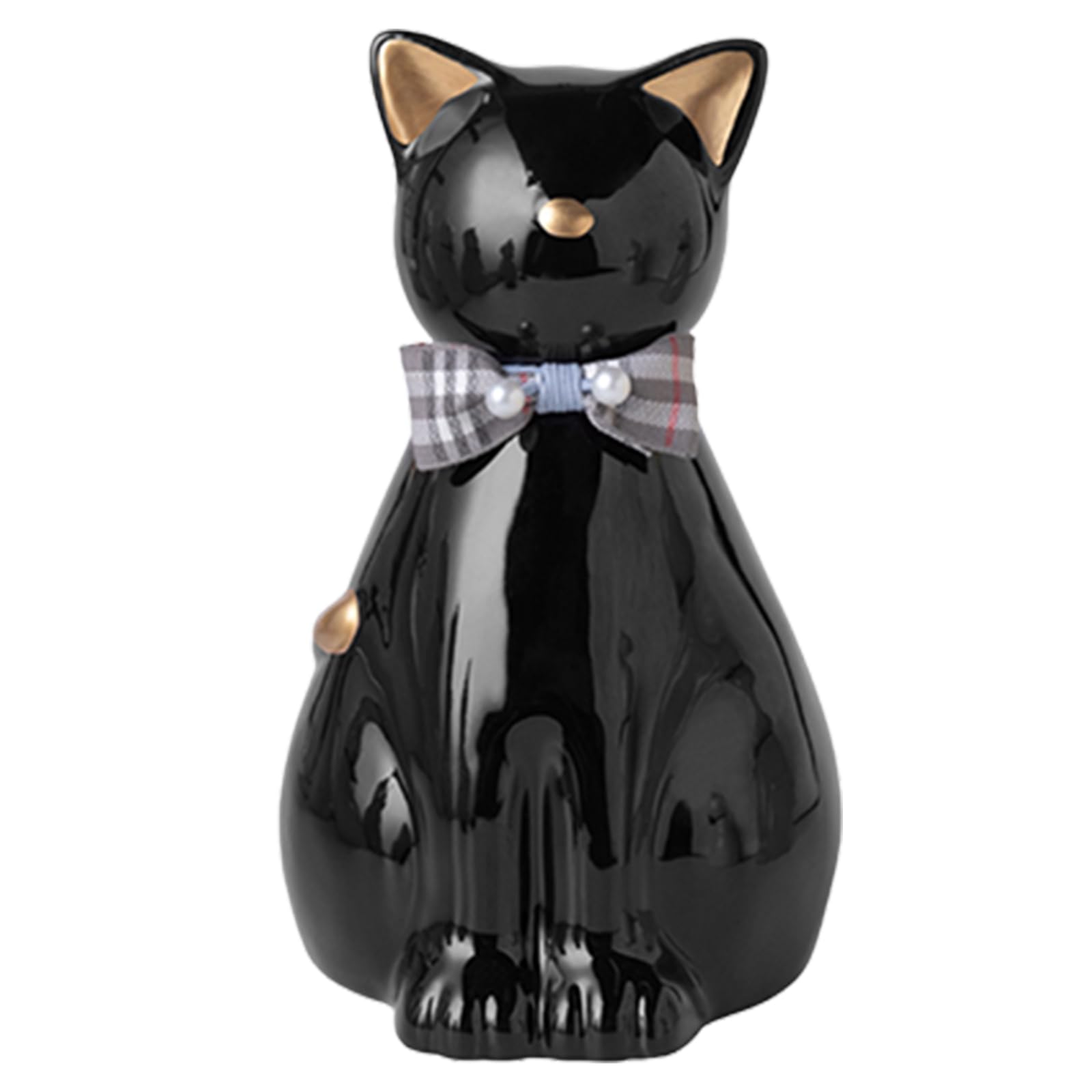 Duuclume Handcrafted Ceramic Cat Urn for Ashes,Cat Statue Funeral Memorial Gift,Pet Urn for Indoor & Outdoor Use (Gold Black, One Size)