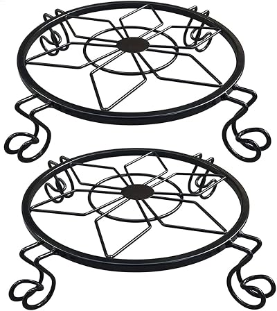 Flower Pot Stand Heavy Duty 2 Pack Planter Holder Indoor Outdoor Home & Garden Decor(Black)