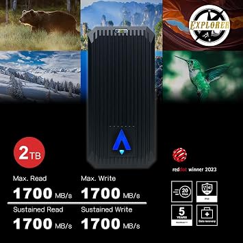 Exascend Explorer 2 TB Taşınabilir SSD - 1.700MB/sn'ye kadar - USB-C, USB 3.2 Gen 2 - Harici Katı Hal Sürücüsü