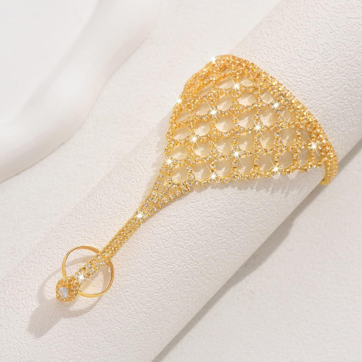 Rhinestone Ring Bracelet for Women Gold Silver Crystal Hand Chain Finger Ring Sparkling Long Tassel Chain Bracelet Prom Rings Bracelet Brides Bridesmaids Wedding Party Dance Banquet Dress Jewelry - Image 5