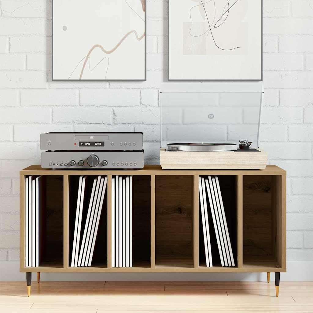 Armadio per dischi in vinile, con 6 scomparti, scaffale per dischi in vinile, in legno, per soggiorno, rovere Artisan, 100 x 38 x 48 cm