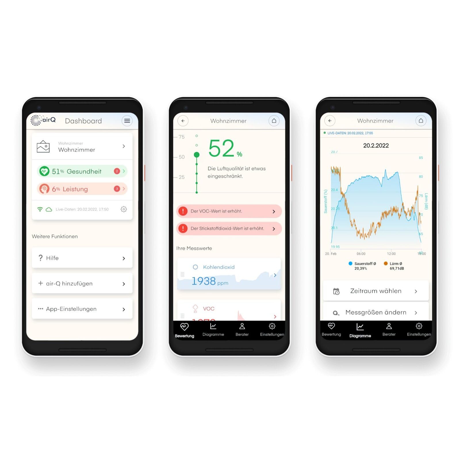 Basic – inteligentny analizator powietrza do klimatu w pomieszczeniu, 10 wartości pomiarowych (np. CO2, CO, drobnego pyłu, VOC), wyprodukowano w Niemczech, smartfon i aplikacja internetowa