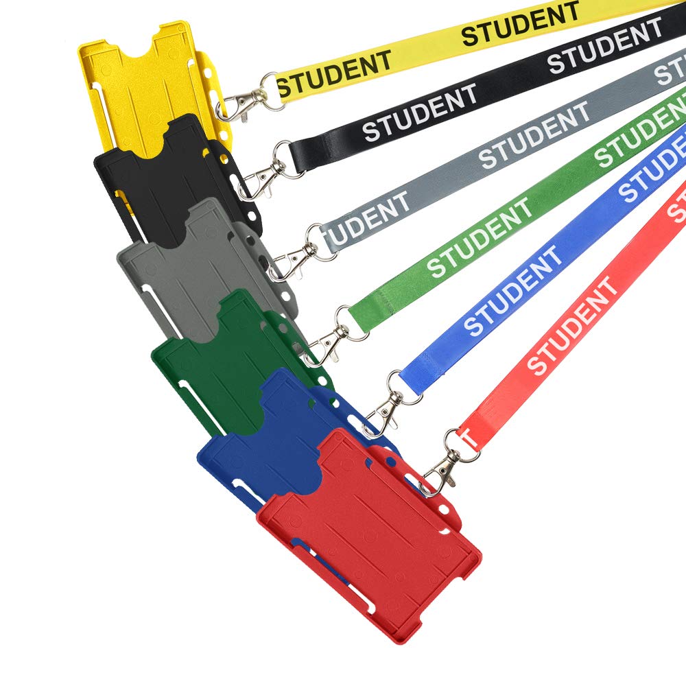 Pack of 50 Black Student Lanyards with Open Faced Card Holder for ID Cards, Name Badges, and More - Durable Breakaway Student Neck Strap Suitable for Everyday Use
