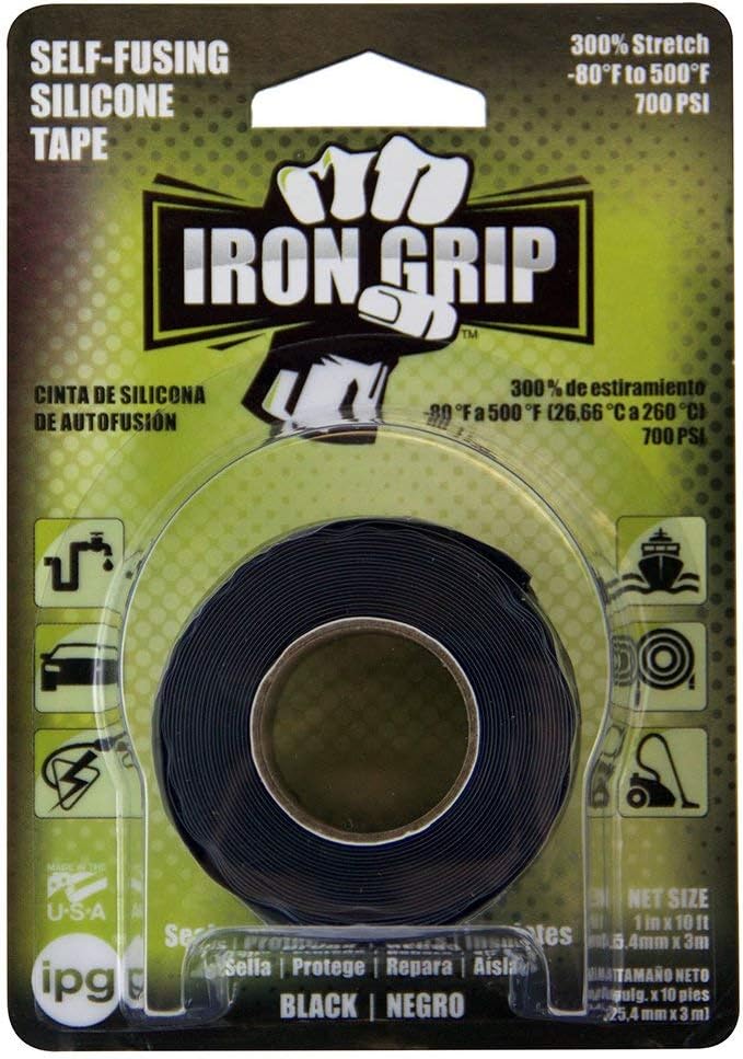 IPG Iron Grip Self-Fusing Silicone Tape, 1" x 10 ft, Black (Single Roll)