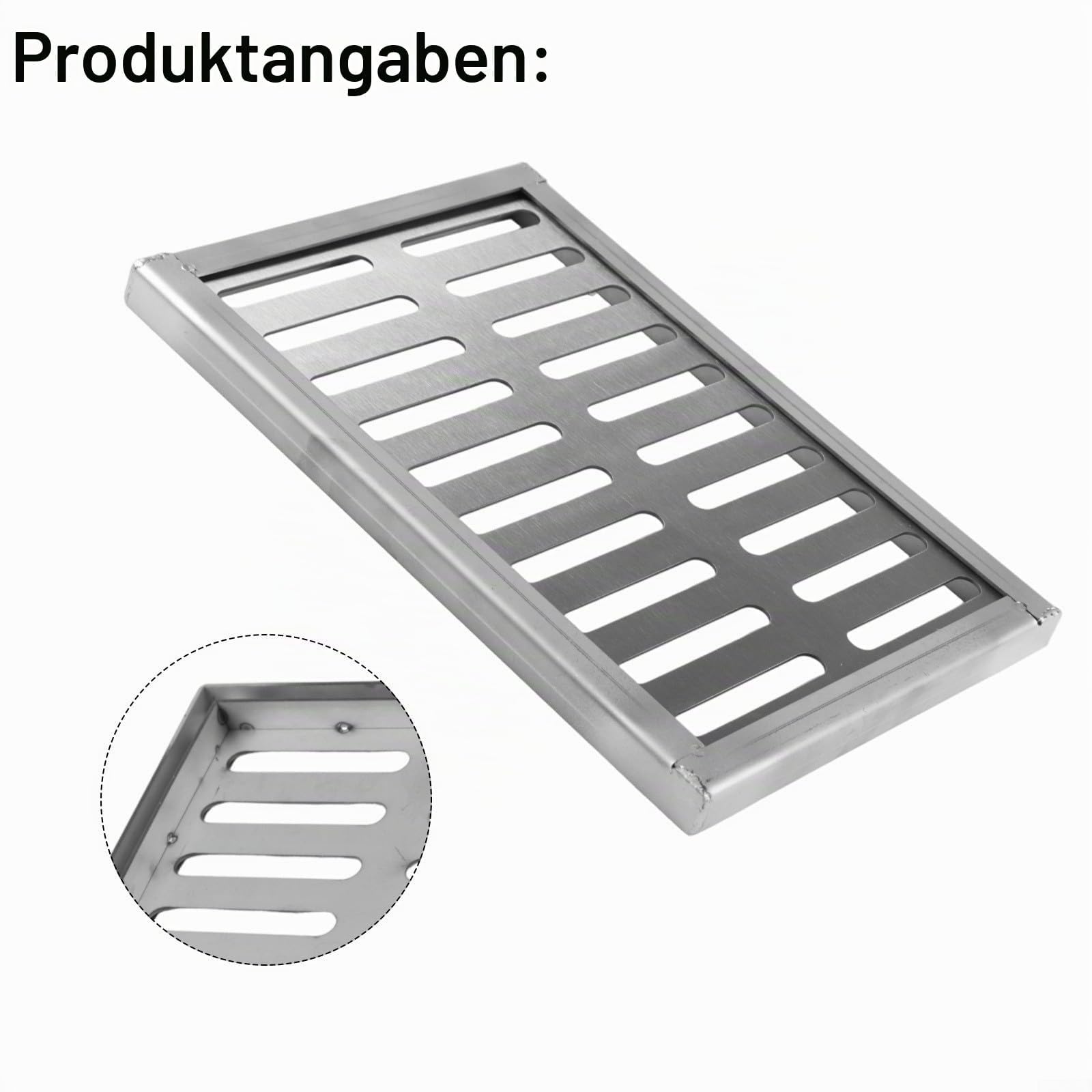 Edelstahl-Abflussrost, rechteckig, für den Außenbereich, Bodenablaufabdeckung für Innenhöfe, Terrassen und Gärten, rutschfest, 200 x 300 x 20 mm (200 x 300 x 20 x 2 mm)