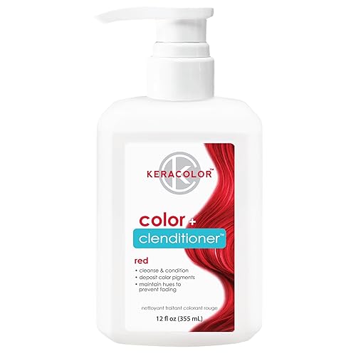 Keracolor Color + Clenditioner 3-in-1 Color-Depositing Conditioner, Gently Cleanses & Conditions, Semi-Permanent Hair Color, 23 Shades, 12 Fl Oz - Red