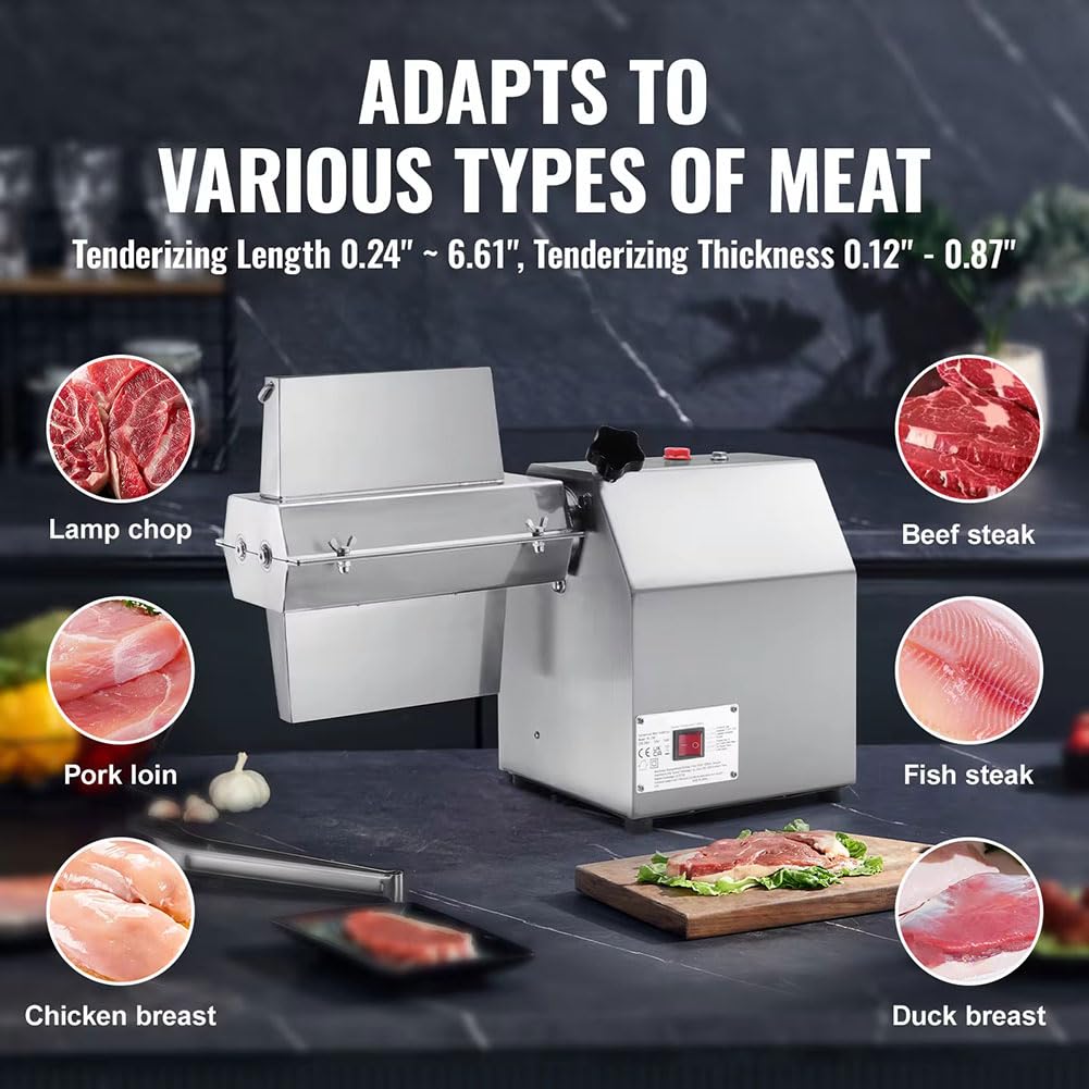 Elektrischer Fleischklopfer, robustes 304 Edelstahl-Werkzeug mit Reinigungsbürste, Fleischzange und Tablett für Steak, Huhn, Geflügel, Rindfleisch
