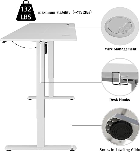 Vista 120 de Meilocar - Escritorio eléctrico de pie ajustable en altura, escritorio para computadora con controlador de memoria, estación de trabajo de oficina