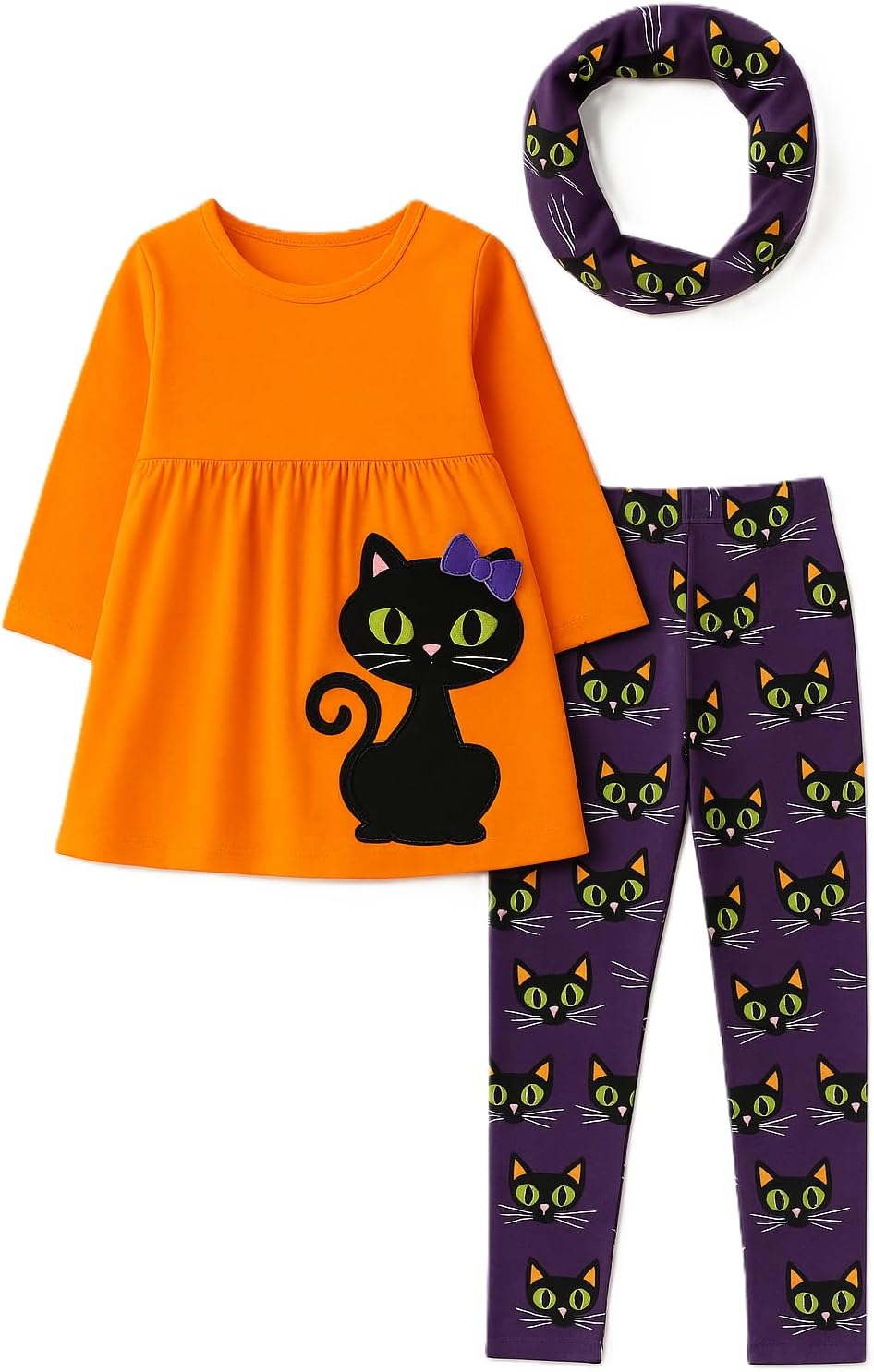 Unique Baby Girls Kids Toddler 3pc Outfit Set Long Sleeve Lightweight Tunic Top Leggings and Scarf
