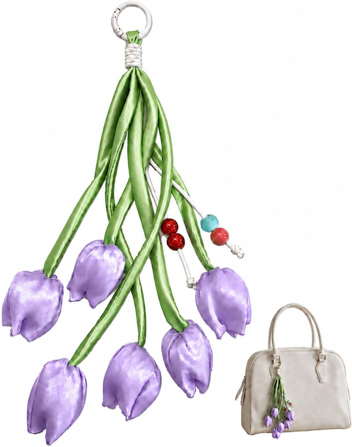 Fizzlup Tulip Flower Bag Charm Silk Floral Keychain for Women Purse Handbag