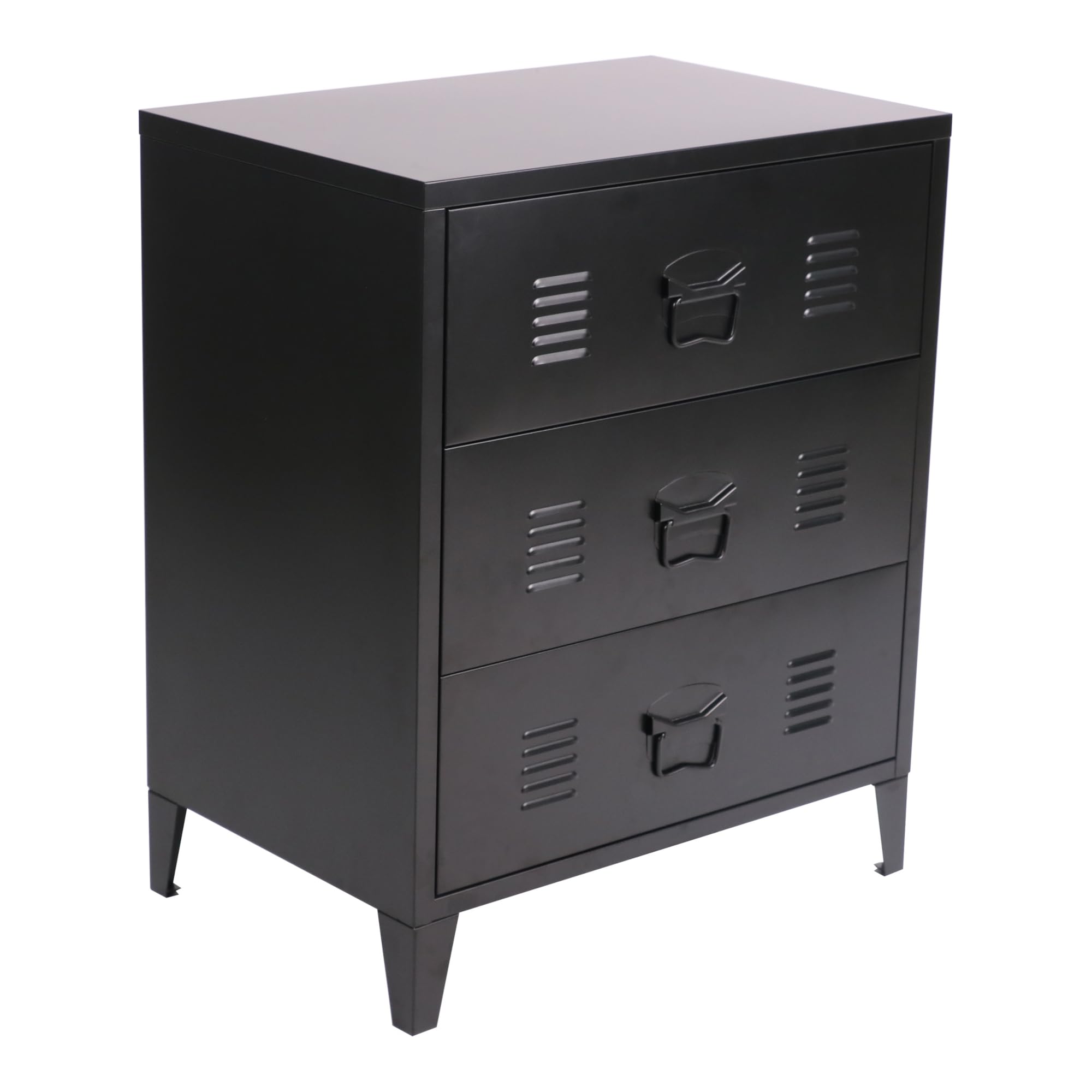 [en.casa] Cassettiera in Acciaio Comò con 3 Cassetti Organizzatore da Ufficio Soggiorno Mobile Contenitore per Archivio 72 x 60 x 40 cm - Nero