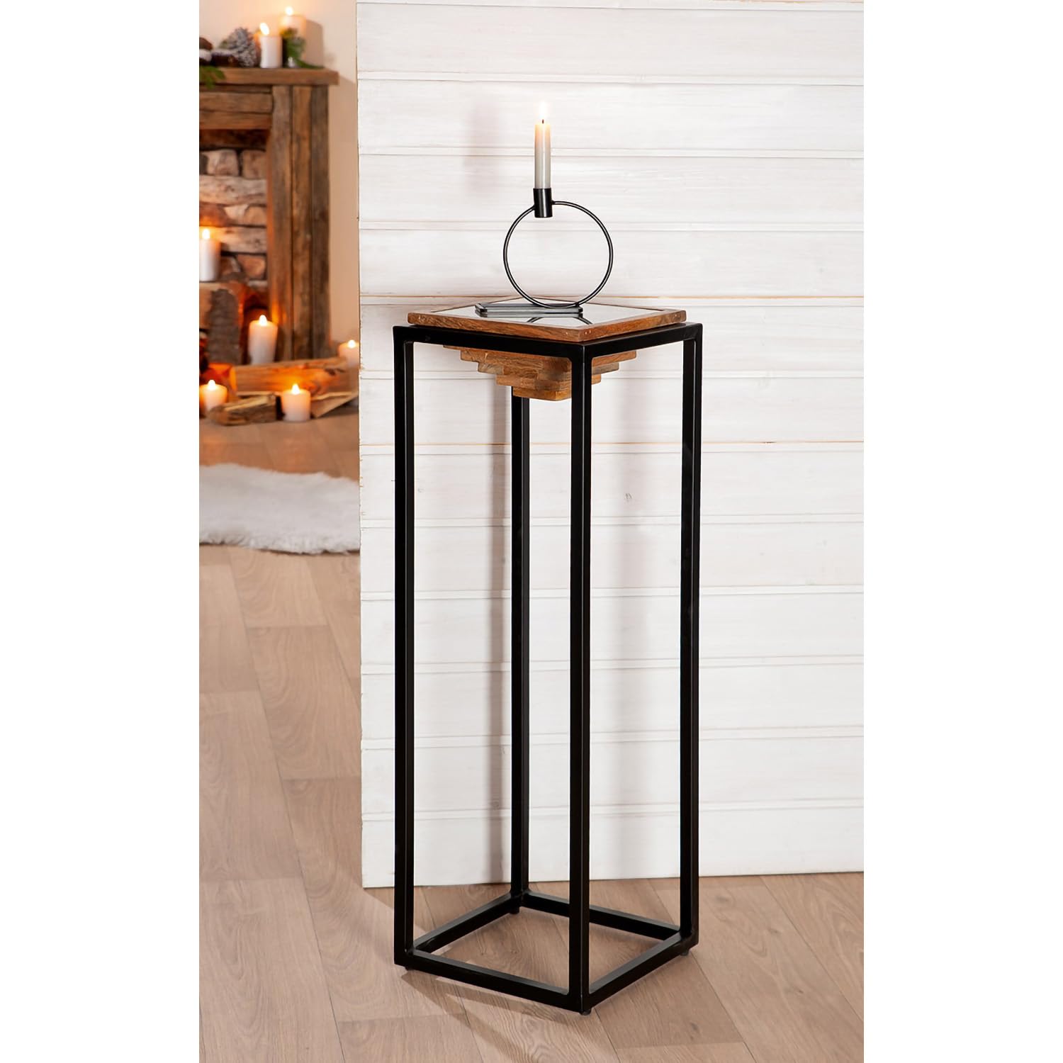 GILDE Dekoracyjna kolumna Moorea z metalu - kwadratowa - brązowa/czarna - wysokość 91 cm x szerokość 30 cm - kolumna
