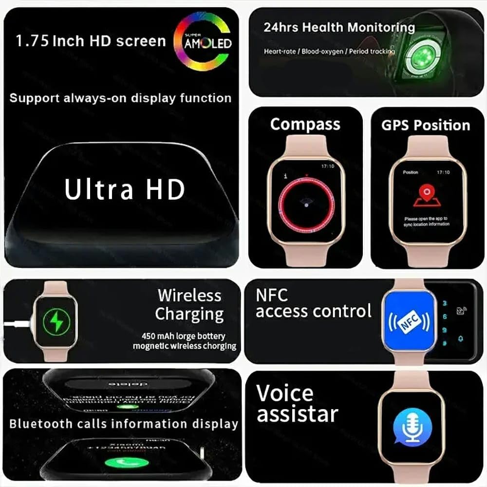 Generico H26 Smartwatch Uomo Donna con Chiamate Bluetooth, Orologio Fitness Tracker da 1.95" Touchscreen, Orologio Sportivo Impermeabile con Contapassi, Notifiche, Calcolatrice per Android iOS