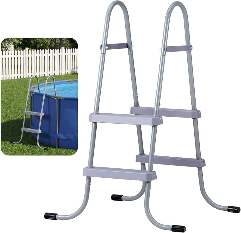 VEVOR Above Ground Pool Ladder, 2-Step Steel A-Frame Swimming Pool Stairs for 33 in High Wall, 300 lbs Capacity Entry/Exit Steps with Secure Non-Slip Sturdy Wide Step, Easy Setup Outdoor, Gray