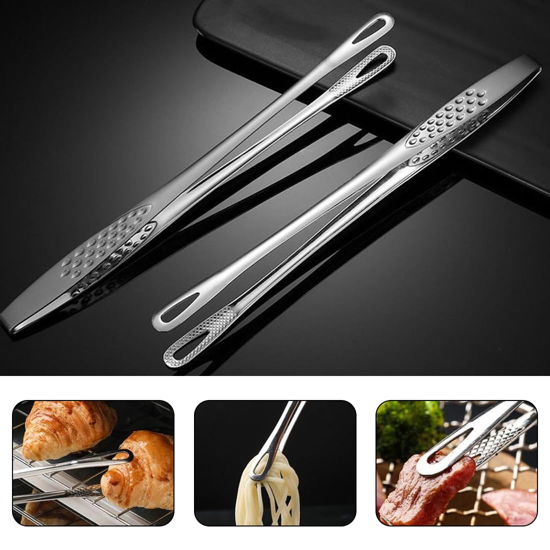 pince barbecue,accessoire barbecue,24 cm, robuste et durable, idéal pour la cuisine, les barbecues, les buffets et les grillades