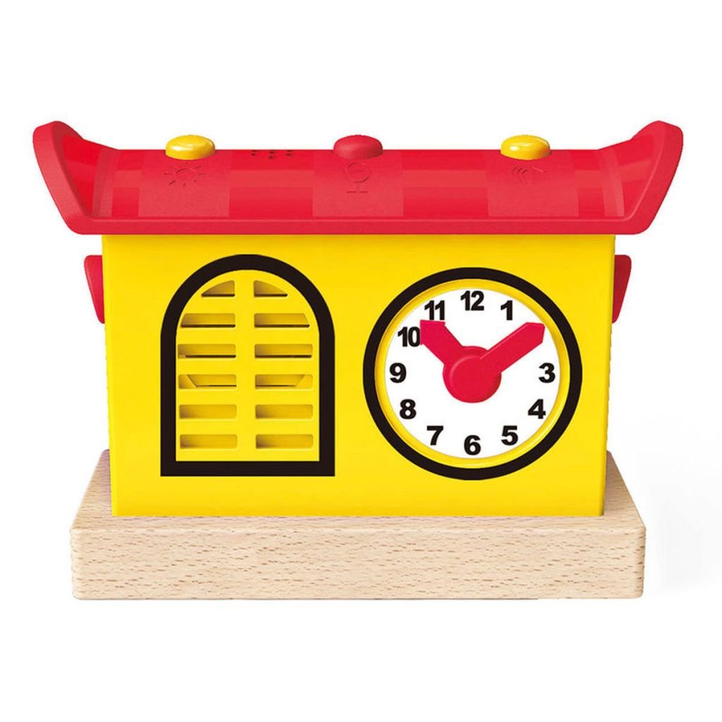 Hape Stazione dei Treni Registra Ascolta e Illumina - Accessorio a batterie con luci, microfono e registratore per gioco di ruolo con ferrovia dai 3 anni in su