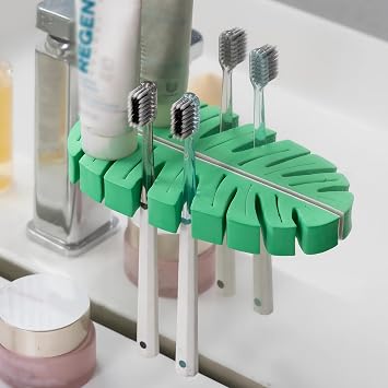 Self Adhesive Toothbrush Holders Wall Mounted, Toothbrush Organizer for Shower, Multipurpose Rack Hanger for Power Plug, Pen, KeyGreen